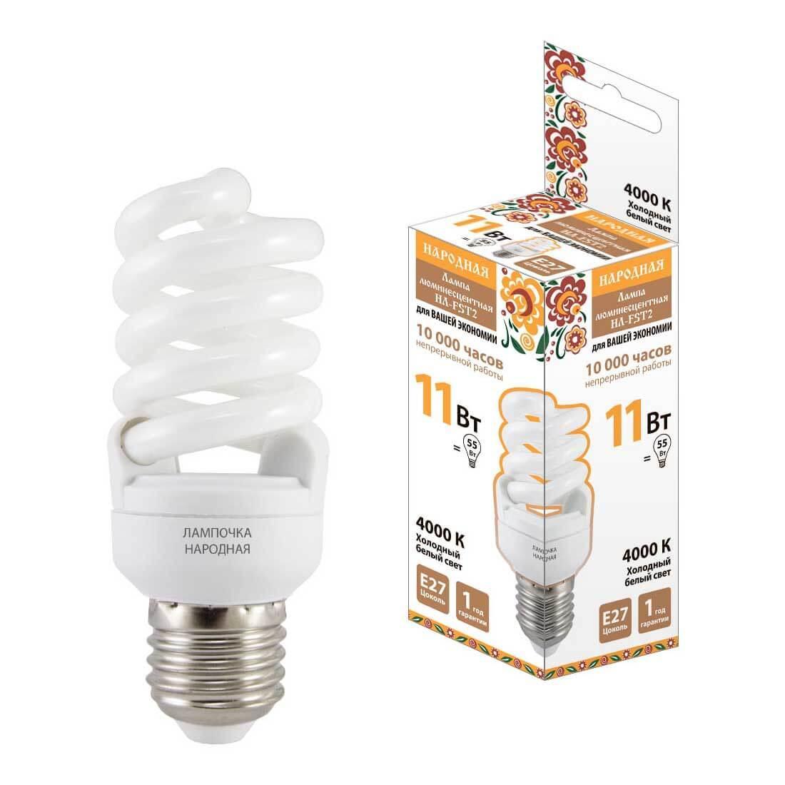 Лампа люминесцентная TDM Electric Народная E27 11W 4000K матовая SQ0347-0020